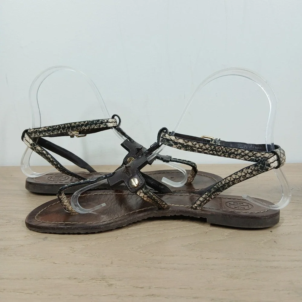 Tory Burch Miller Gladiator Sandals Womens 5.5M Brown Leather Snakeskin Thong
